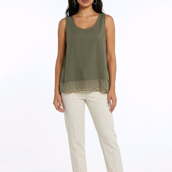 Boho Chic | Mouwloze Top - Broderie - kaki