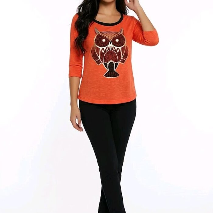 Lia – Rood Top Uilenprint - Zwarte Strik