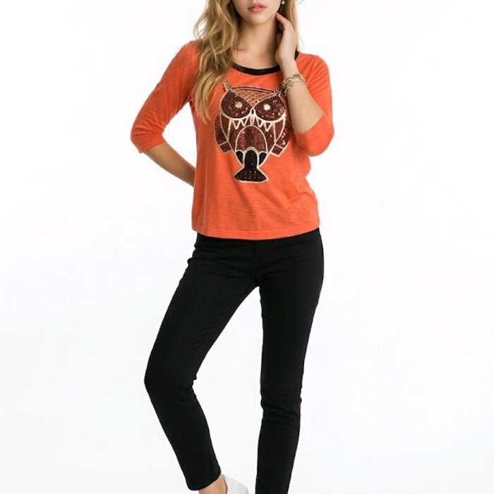 Lia – Rood Top Uilenprint - Zwarte Strik