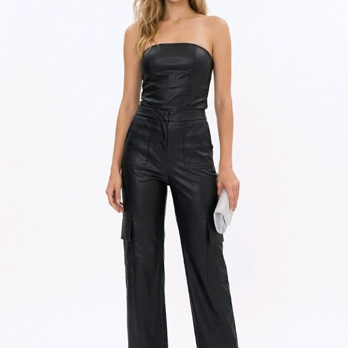Niva – Jumpsuit – Imitatieleren Cargo Jumpsuit - Zijrits
