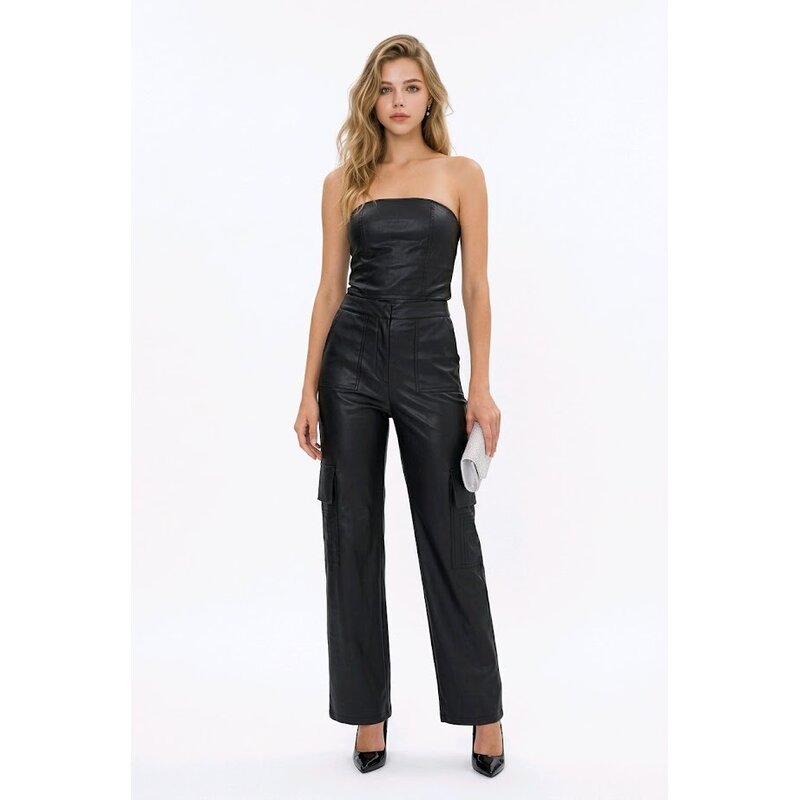 Niva – Jumpsuit – Imitatieleren Cargo Jumpsuit - Zijrits