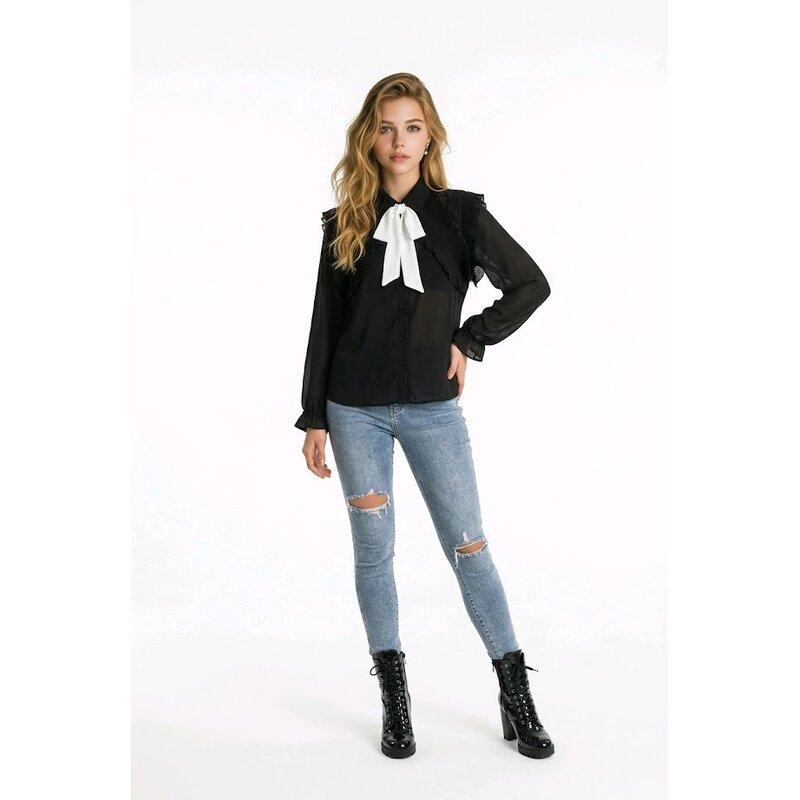 Noirena  Blouse -  Wit Striklint