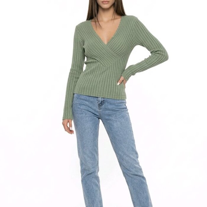 Verdi Top – V-hals - Geribbelde Textuur