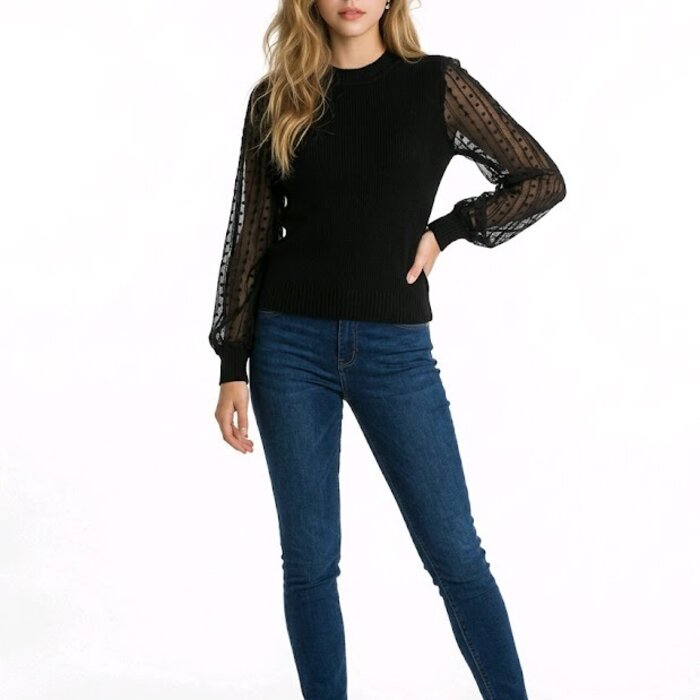 Velira Zwarte Gebreide Top met Transparante Mouwen