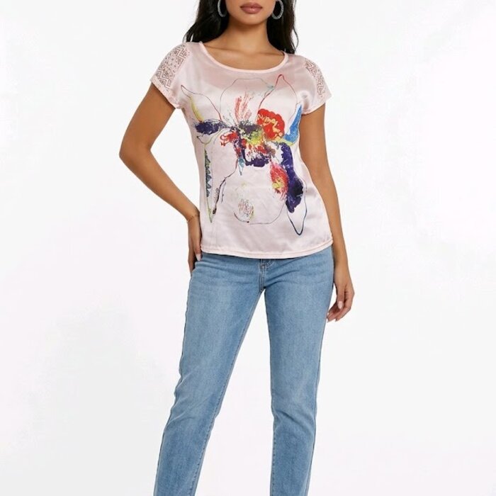 Floreya Satijn T-shirt - Bloemenprint