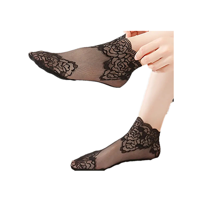 Noir Lace Zwarte Korte Panty Kousen met Kant