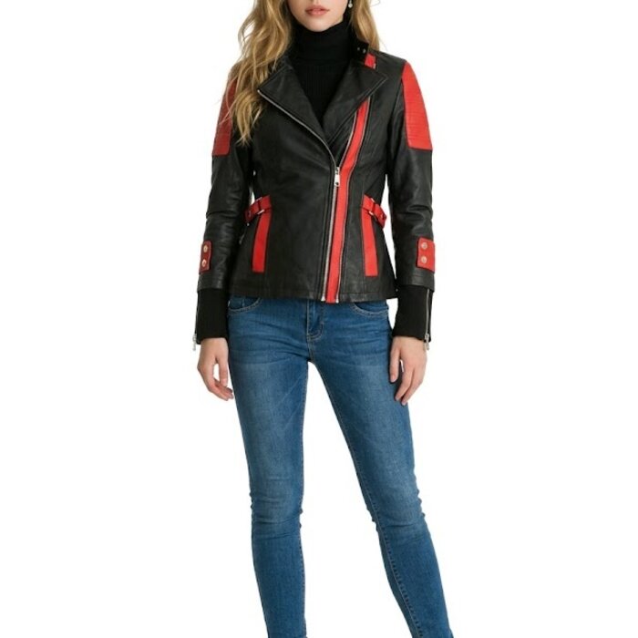 Roxy Biker Jack – Stoer Lederlook Jack in Zwart met Rood Detail
