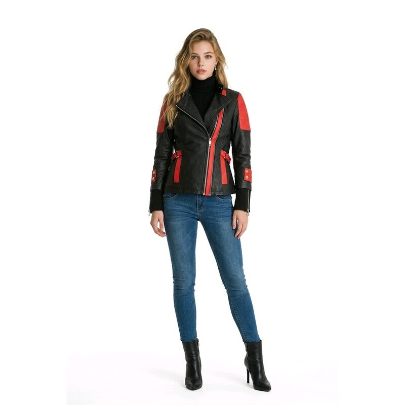 Roxy Biker Jack – Stoer Lederlook Jack in Zwart met Rood Detail