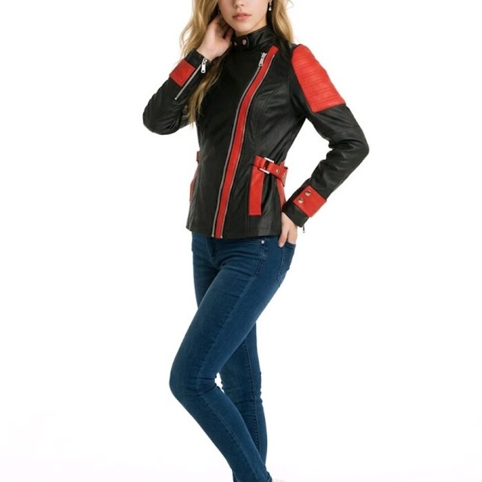 Roxy Biker Jack – Stoer Lederlook Jack in Zwart met Rood Detail