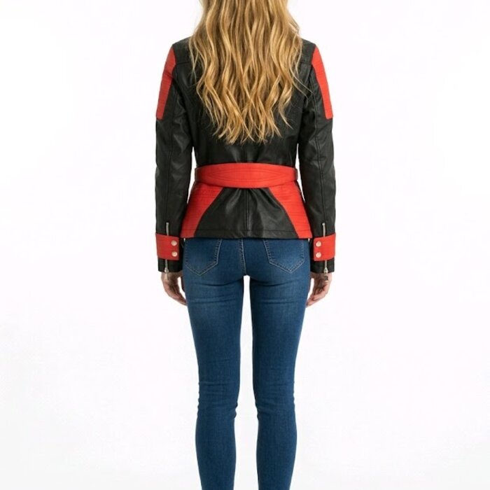 Roxy Biker Jack – Stoer Lederlook Jack in Zwart met Rood Detail