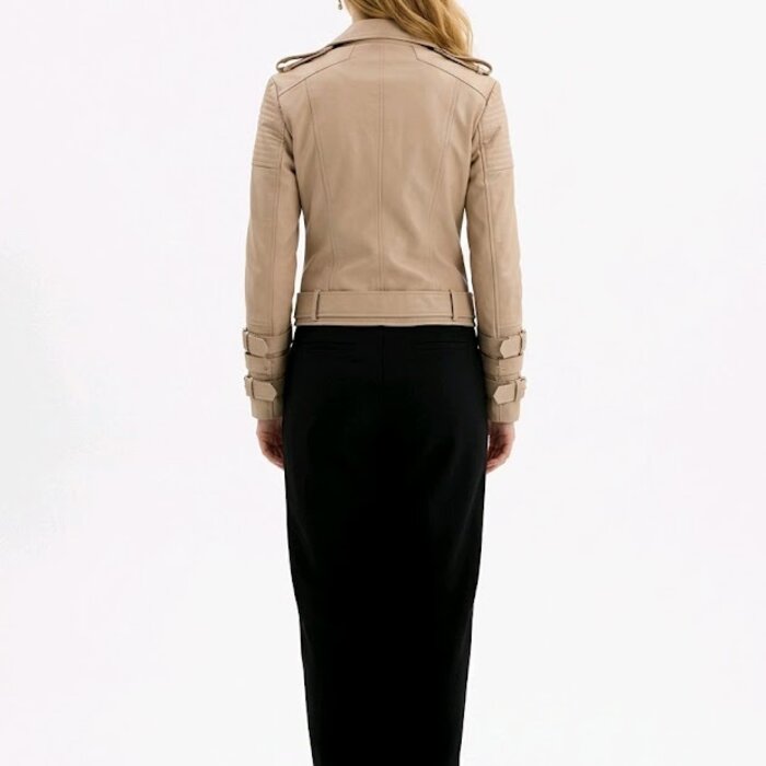 Triniti Leder Biker Jack -Beige