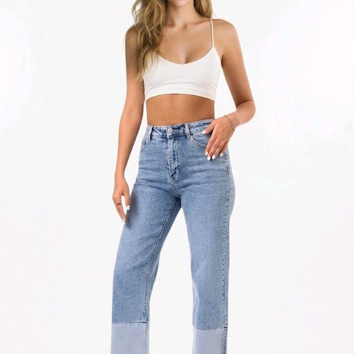 Wide-Leg Jeans -Patchwork Design – High Waist