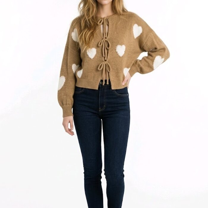 Trendy Dames Trui - Knotted - Hartdesign - Parels - Camel