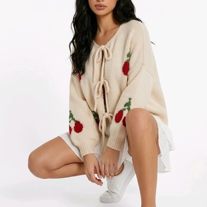 Vest –Cherry Knotted - Ecru -Dames Mode