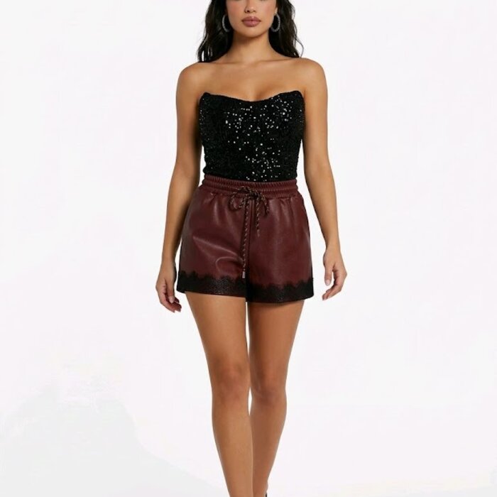 Imitatie leder Short |  Kantdetail