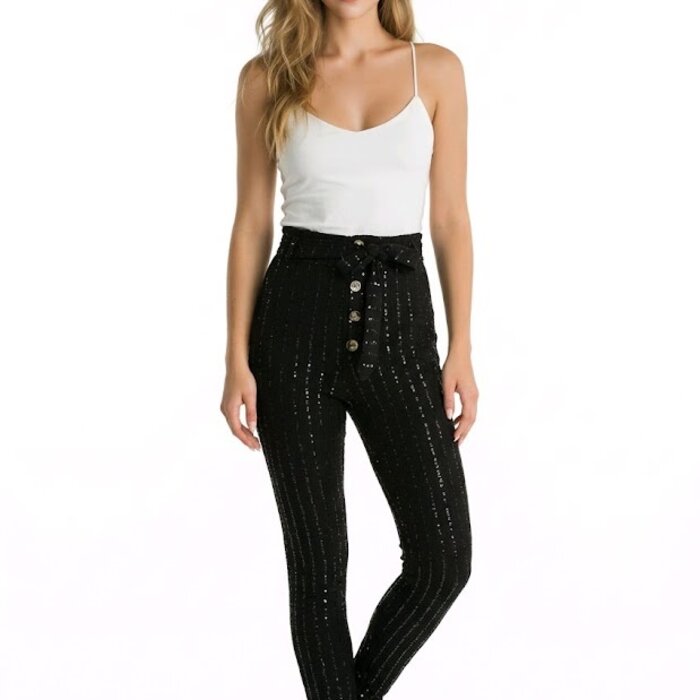Shimmer Elegance | Zwarte Pantalon - Zilverdraad - Ceintuur