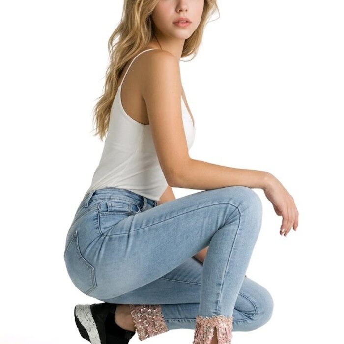 Skinny jeans - pastel details - parelstuds