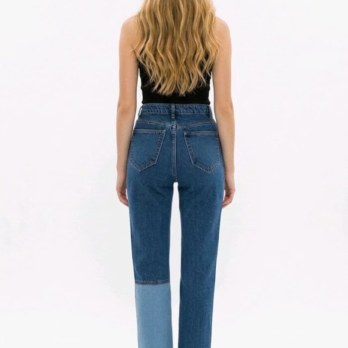 Patty -Denim broek - Contrasterende Patchwork Vakken