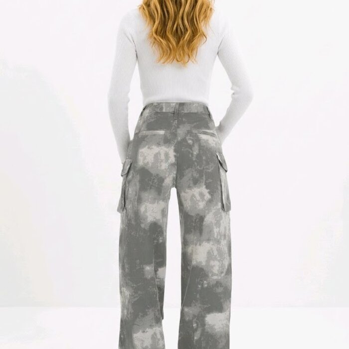 Kaia – Cargo Jeans - Grijs-Wit Vlekkenpatroon