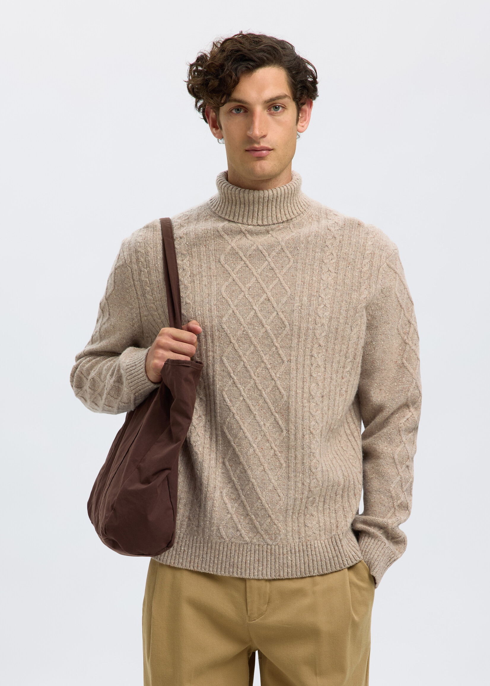 SELECTED HOMME NEIL KNIT RELAXED CABLE ROLL NECK
