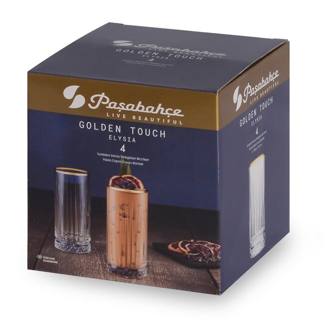 Pasabahce Pasabahce 4 Elysia Lang Drinkglazen Goud | 280ml