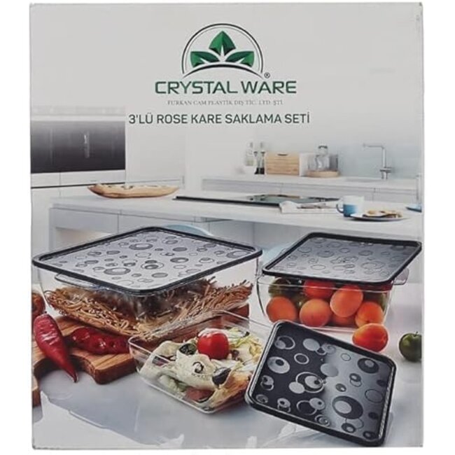 Set Van Vierkante Voorraadbakjes| 3 stuks