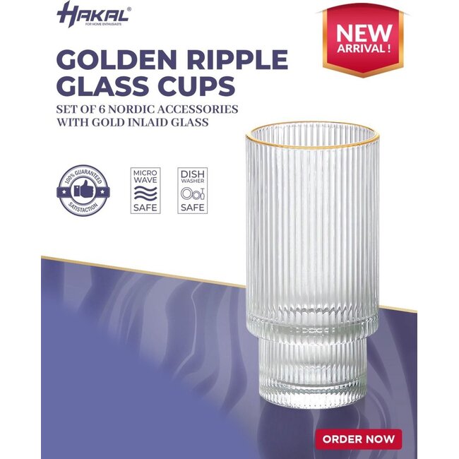 HAKAL Ripple 6 Lang Drinkglazen Goud | 295ml
