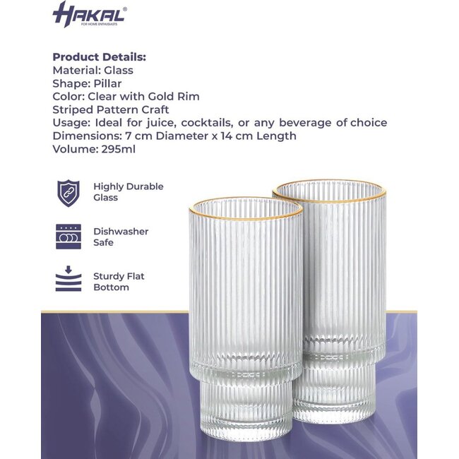 HAKAL Ripple 6 Lang Drinkglazen Goud | 295ml