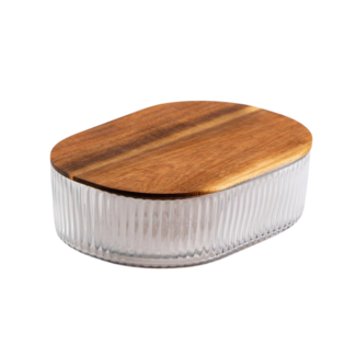 Bavary Bavary | Glazen Bewaarbak Acacia Deksel | 25.5x18.5CM