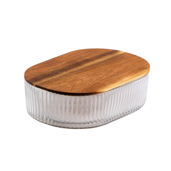 Bavary Bavary | Glazen Bewaarbak Acacia Deksel | 25.5x18.5CM