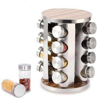 Bavary Bavary | Kruidencarousel Zilver & Houtaccenten 16 Potjes
