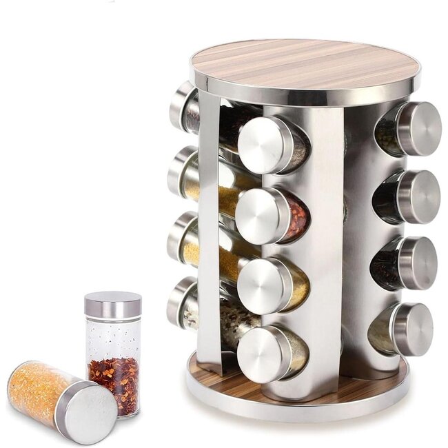 Bavary Bavary | Kruidencarousel Zilver & Houtaccenten 16 Potjes