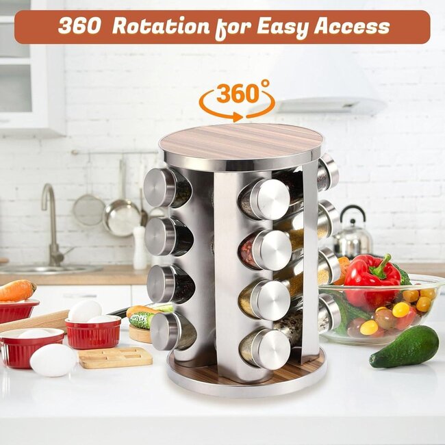 Bavary Bavary | Kruidencarousel Zilver & Houtaccenten 16 Potjes