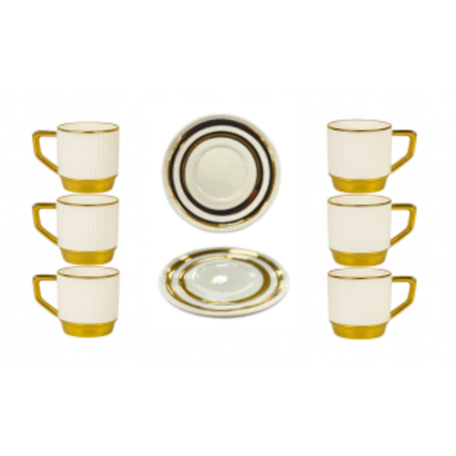 Trendmax | Luxe 12-Delige Koffieset met Gouden Accenten | Geribd Design