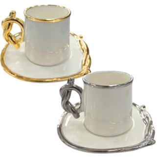 Queens Porcelain | Luxe 12-Delige Espressoset met Zilver/Gouden Accenten | Schrikdraad Design