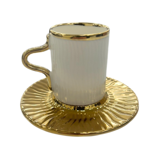 Trendmax Trendmax | Luxe 12-Delige Espressoset met Gouden Accenten | Geribbeld Design