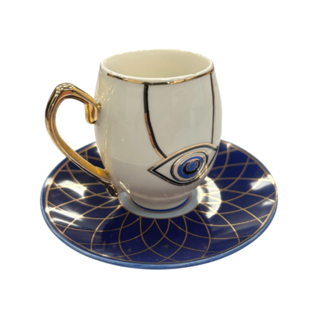 Trendmax Trendmax | Luxe 12-Delige Espressoset Ei Vorm | Oogmotief Design Blauw