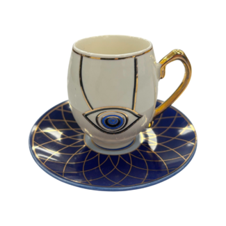 Trendmax Trendmax | Luxe 12-Delige Espressoset Ei Vorm | Oogmotief Design Blauw