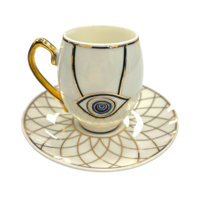 Trendmax Trendmax | Luxe 12-Delige Espressoset Ei Vorm | Oogmotief Design Wit