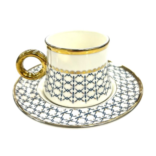 Trendmax Trendmax | Luxe 12-Delige Espressoset | Klassiek Ruitpatroon Design