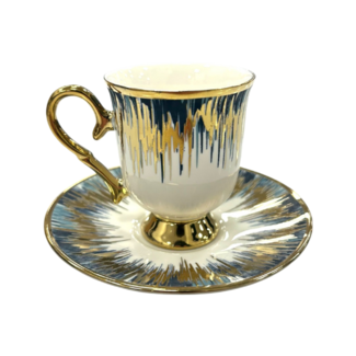 Trendmax Trendmax | Luxe 12-Delige Espressoset | Blauw-Goud Druppel Design