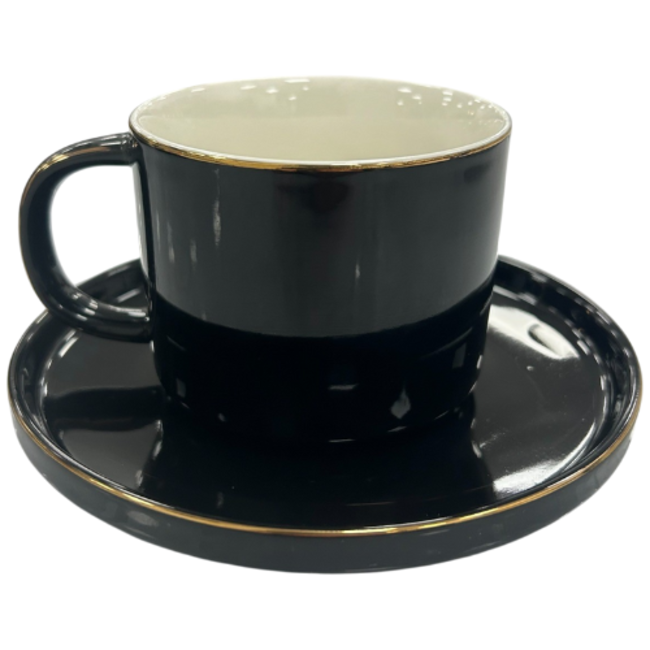 Almina Almina | Luxe 12-Delige Koffieset | Zwart met Gouden Rand
