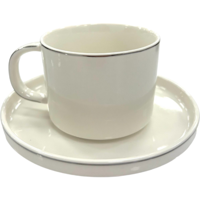 Almina Almina | Luxe 12-Delige Koffieset | Klassiek Zilveren Rand Design | Al-5743