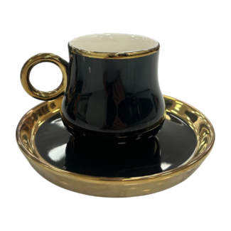 Almina Almina | Luxe 12-Delige Espressoset | Zwart met Gouden Rand Design Al-0274