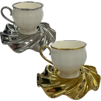Queens Porcelain | 12-Delige Espressoset | Klassiek Goud/Zilver Design