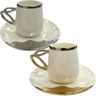 Queens Porcelain | Luxe 12-Delige Espressoset | Modern Design Zilver/Goud