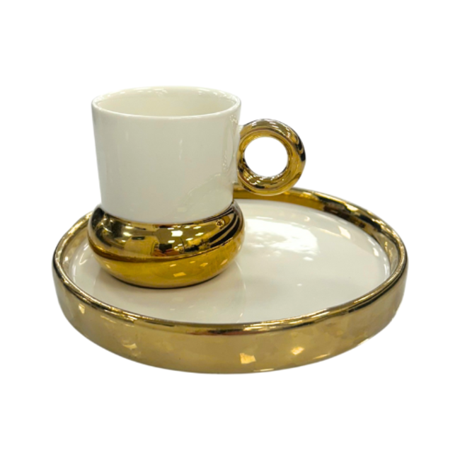 Queens Porcelain | Luxe 12-Delige Espressoset | Modern Rond Design Zilver/Goud