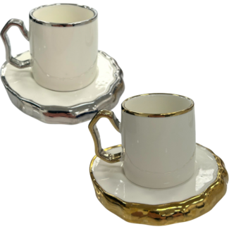Queens Porcelain | Luxe 12-Delige Espressoset | Organisch Design Zilver/Goud