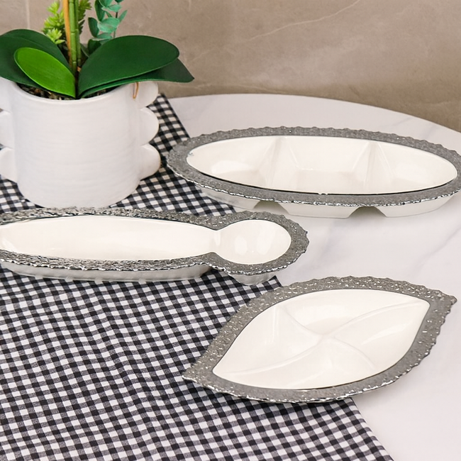 Trendmax | Luxe 3-Delig Snackschalen Set | Wit/Zilver Design