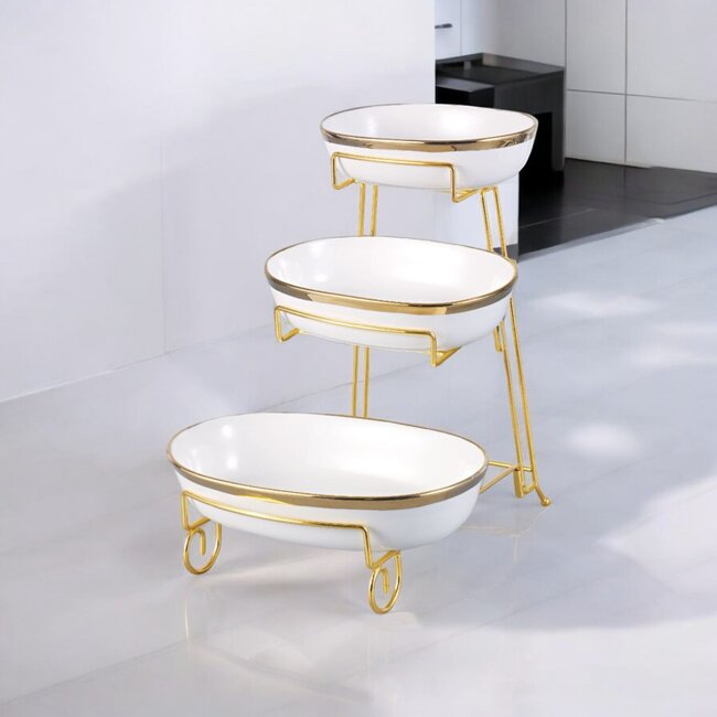 Trendmax | Luxe 3-Lagen Porseleinen Etagère | Ovaal Design